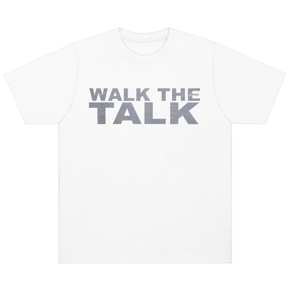 CALMECS T-SHIRT IN COLOR WHITE WITH GREY FONT FRONT PRINT. CALMECS LOGO. 